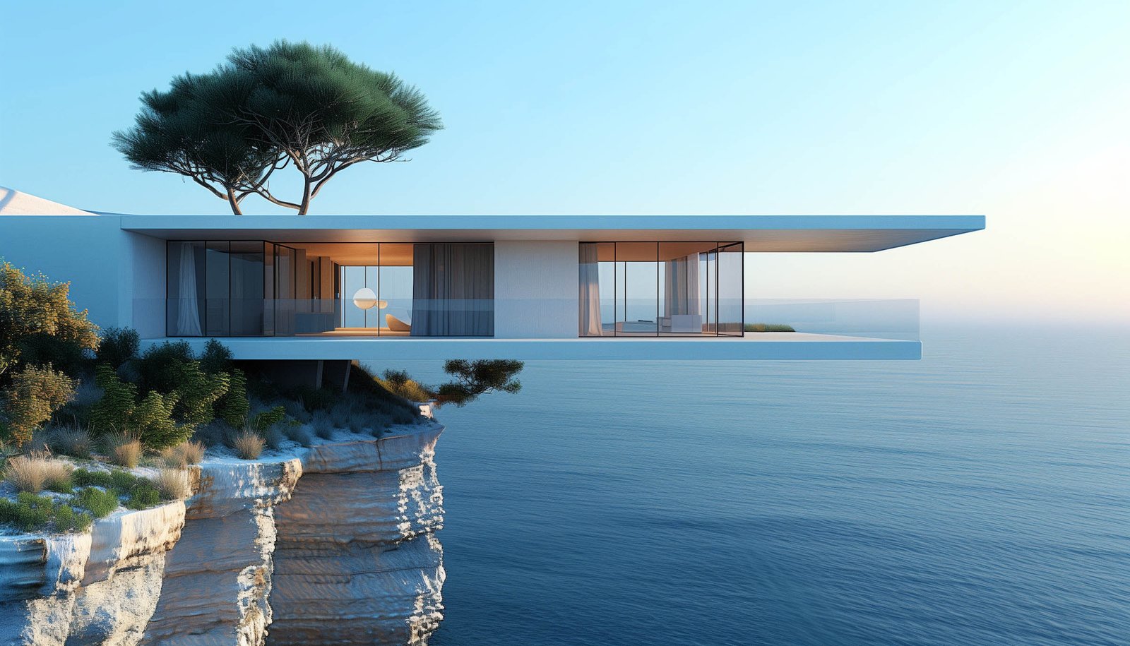 Modern Cliffside House at Dawn_Dusk